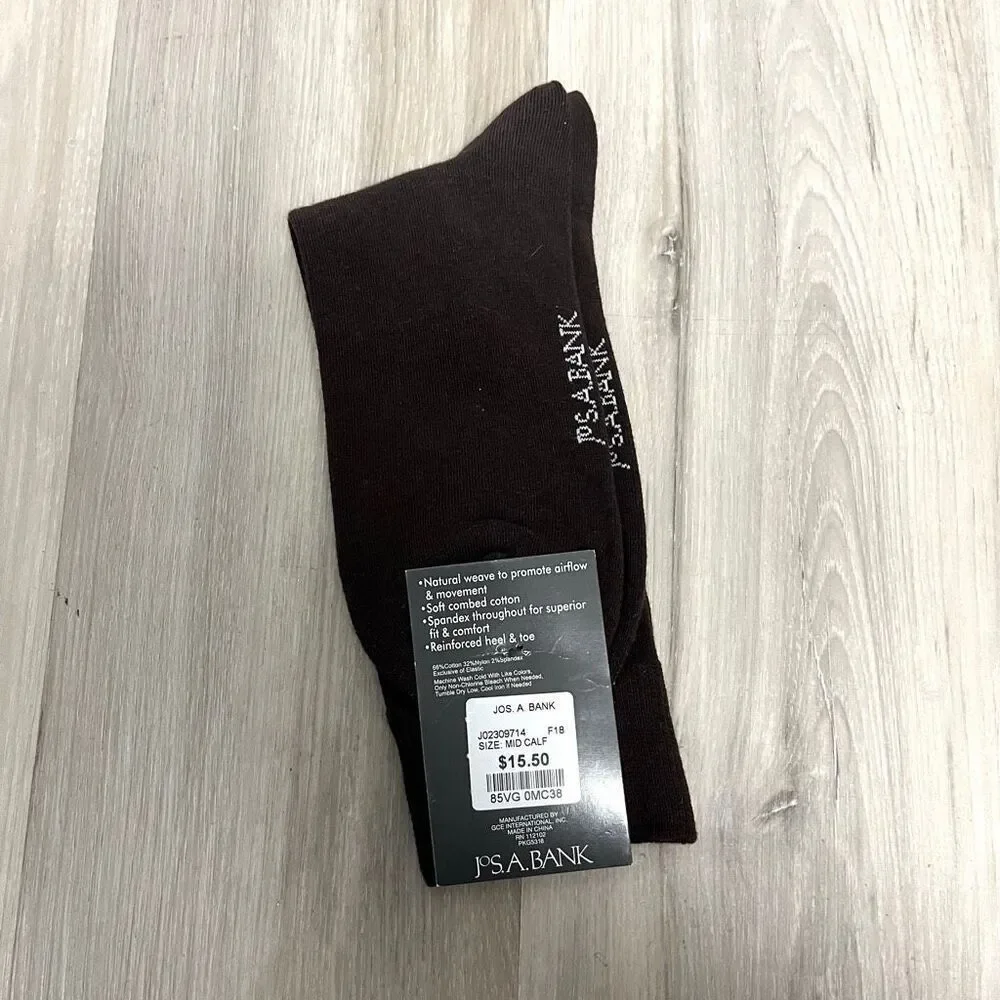 Jos. A. Bank Brown Combed Cotton Mid-Calf Dress Socks in Size 8-12‎  NWT